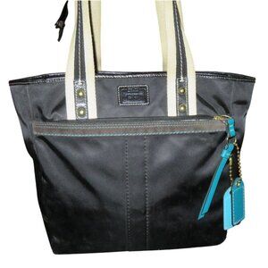 Coach 2005 Leatherware Hampton Black Canvas & Leather Shopper Tote